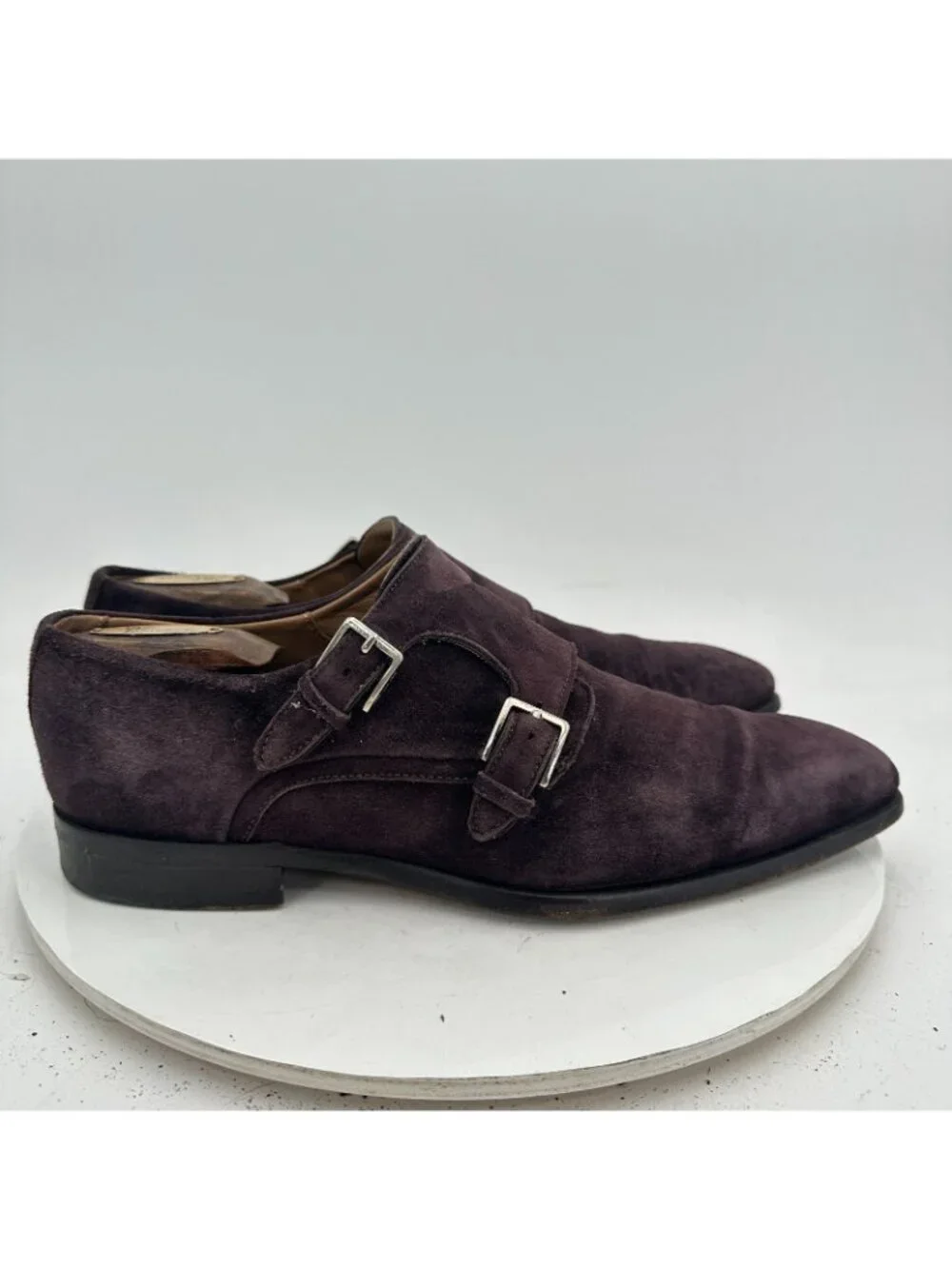 Stefano Branchini Men Size 7 Brown Suede Double Monk Buckle Dress Shoes
